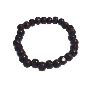 Brown Wooden Beaded Stretch Bracelet Unisex Handmade Simple Design Boho Beach